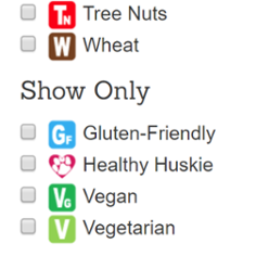 Vegetarian, vegan and gluten-friendly options found on MyDining