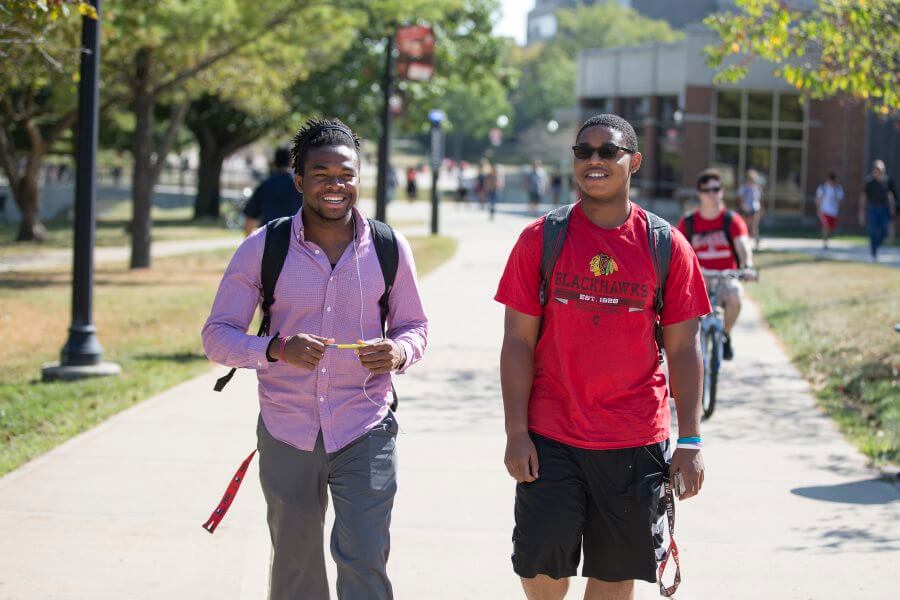 Students walk outdoors